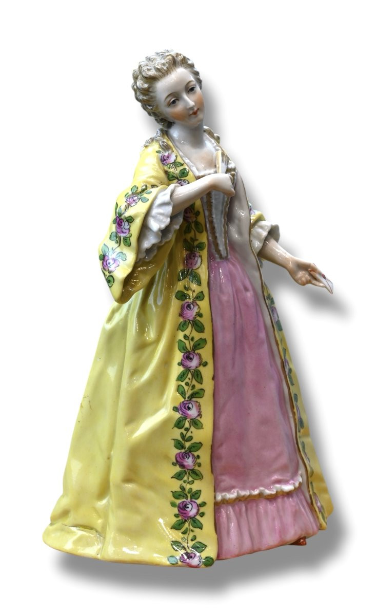 Figura in Porcellana Policroma Ispirata alla Contessa du Barry - Francia XIX Secolo-photo-3